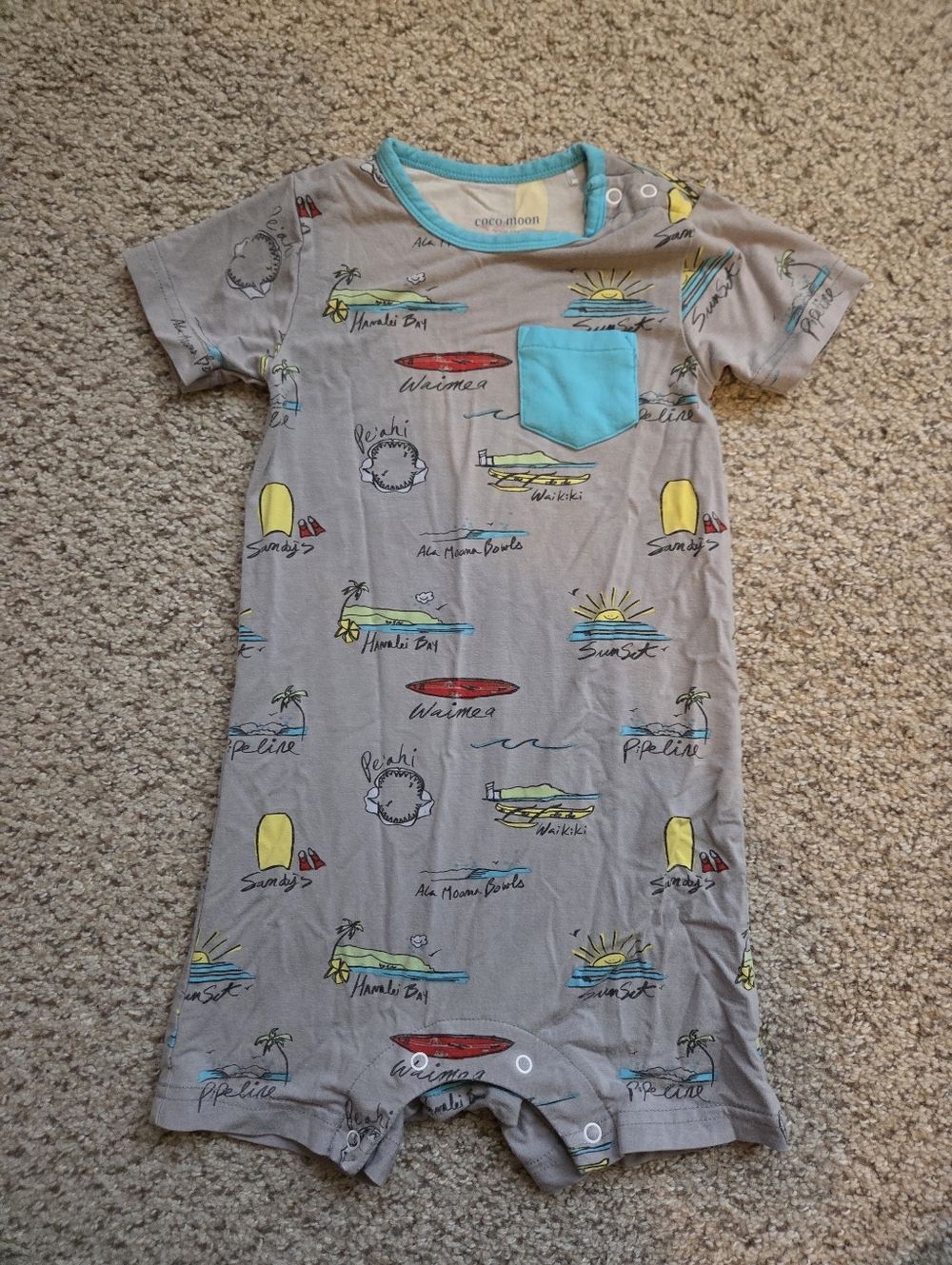 Cocomoon 12 - 18 Months SURF REPORT Shortie Bamboo Romper Onesie Baby HAWAII